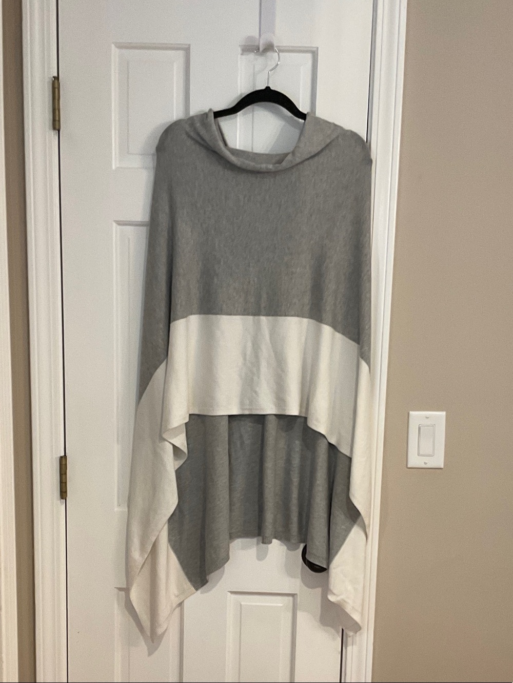 Cozy Two-Tone Gray and Cream Women's Poncho Sweater